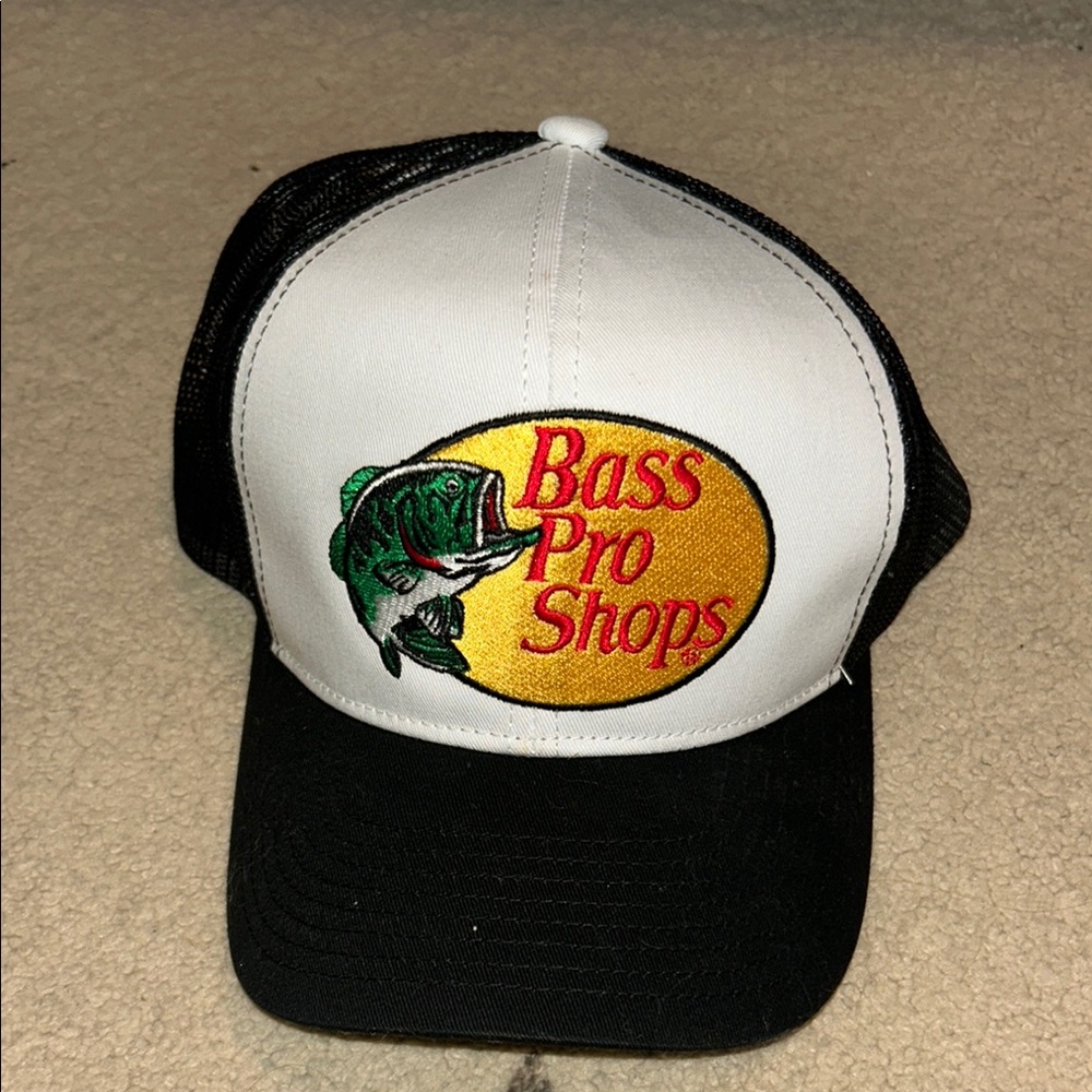 Bass Pro Shops Black and White Fish Logo Cap